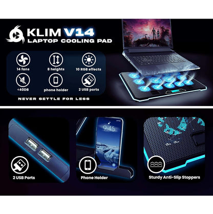 Base Enfriadora Laptop PRO 14 Ventiladores RGB Hasta 17" Gamer