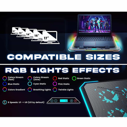 Base Enfriadora Laptop PRO 14 Ventiladores RGB Hasta 17" Gamer
