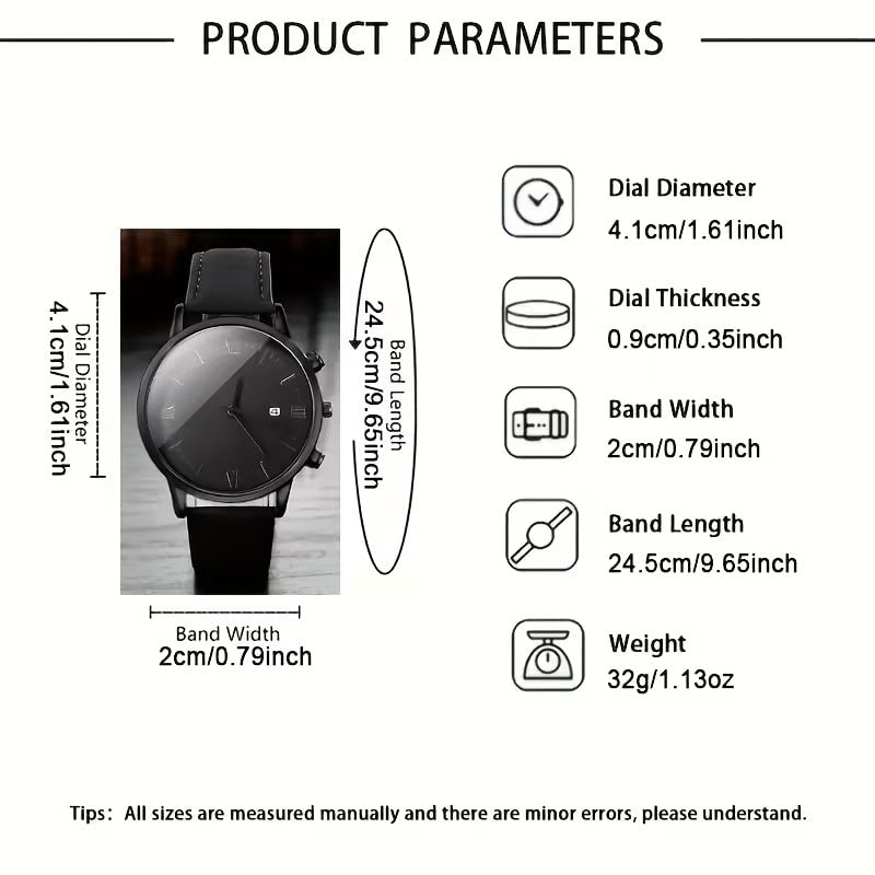 Set de Accesorios de Moda para Hombre 4 Piezas - Pulseras y Reloj - Negro