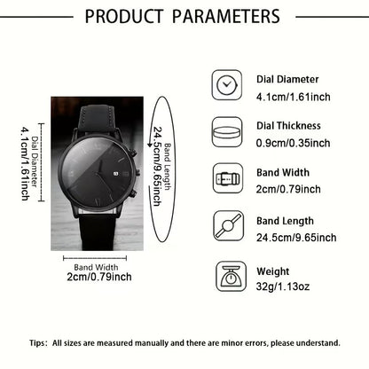 Set de Accesorios de Moda para Hombre 4 Piezas - Pulseras y Reloj - Negro