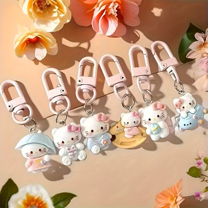 Llaveros Hello Kitty Kawaii – Set de 6 Mini Colgantes - Diseños de Gatos - Accesorios para Mochilas, Teléfonos y Llaves - Regalo Ideal para Mujeres y Amigas