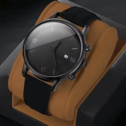 Set de Accesorios de Moda para Hombre 4 Piezas - Pulseras y Reloj - Negro