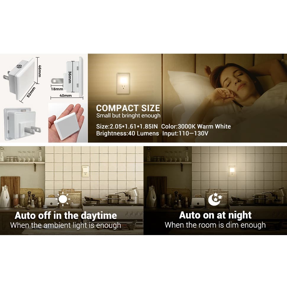 Luz LED Nocturna con Sensor de Luz Automático Pack x4