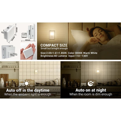 Luz LED Nocturna con Sensor de Luz Automático Pack x4