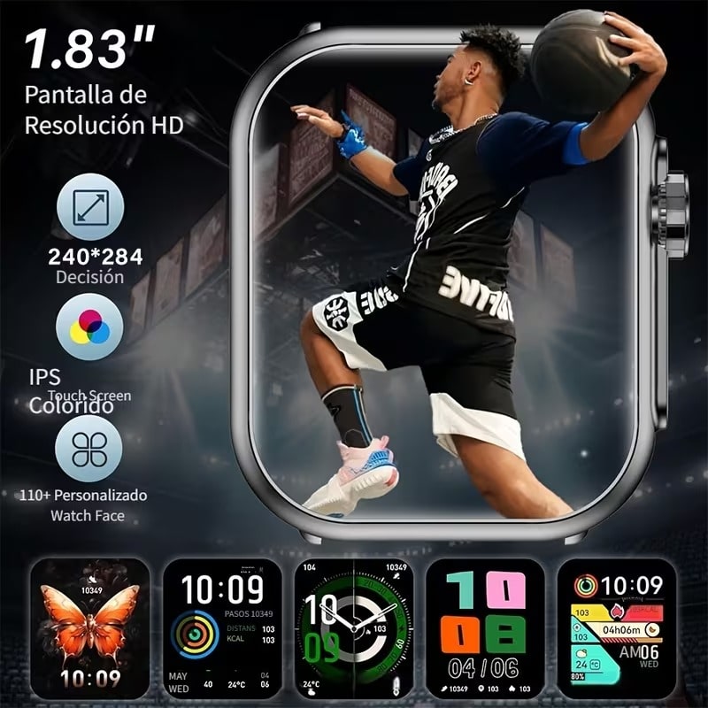 Smartwatch Negro con Llamadas Bluetooth y 100+ Modos Deportivos