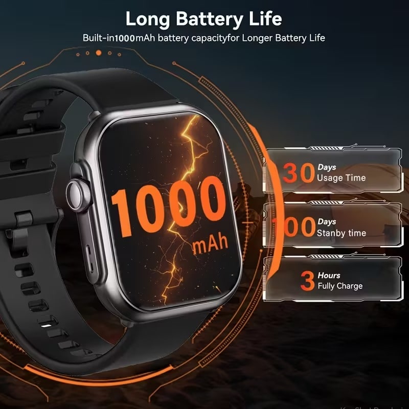 Smartwatch Negro con Llamadas Bluetooth y 100+ Modos Deportivos