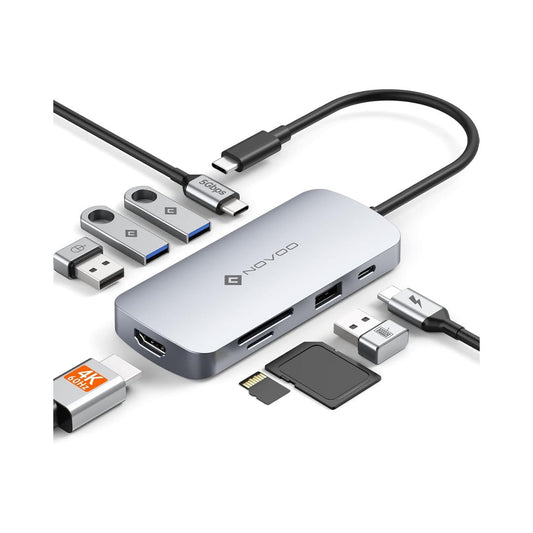 Hub USB-C 9 en 1 con HDMI 4K 60Hz y Carga PD 100W