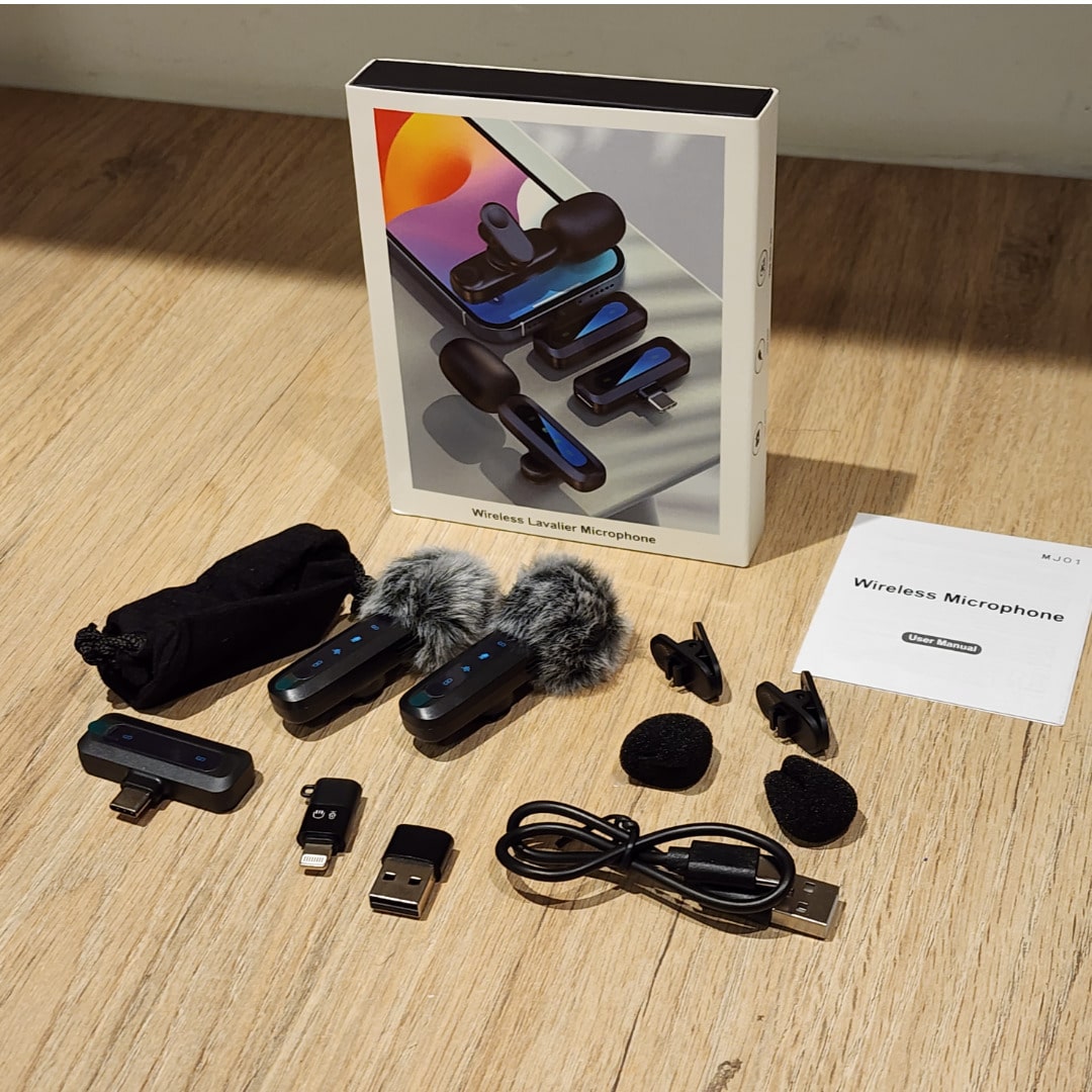 Micrófonos Lavalier Inalámbricos PRO – USB-C, Cancelación de Ruido HD – Pack x2