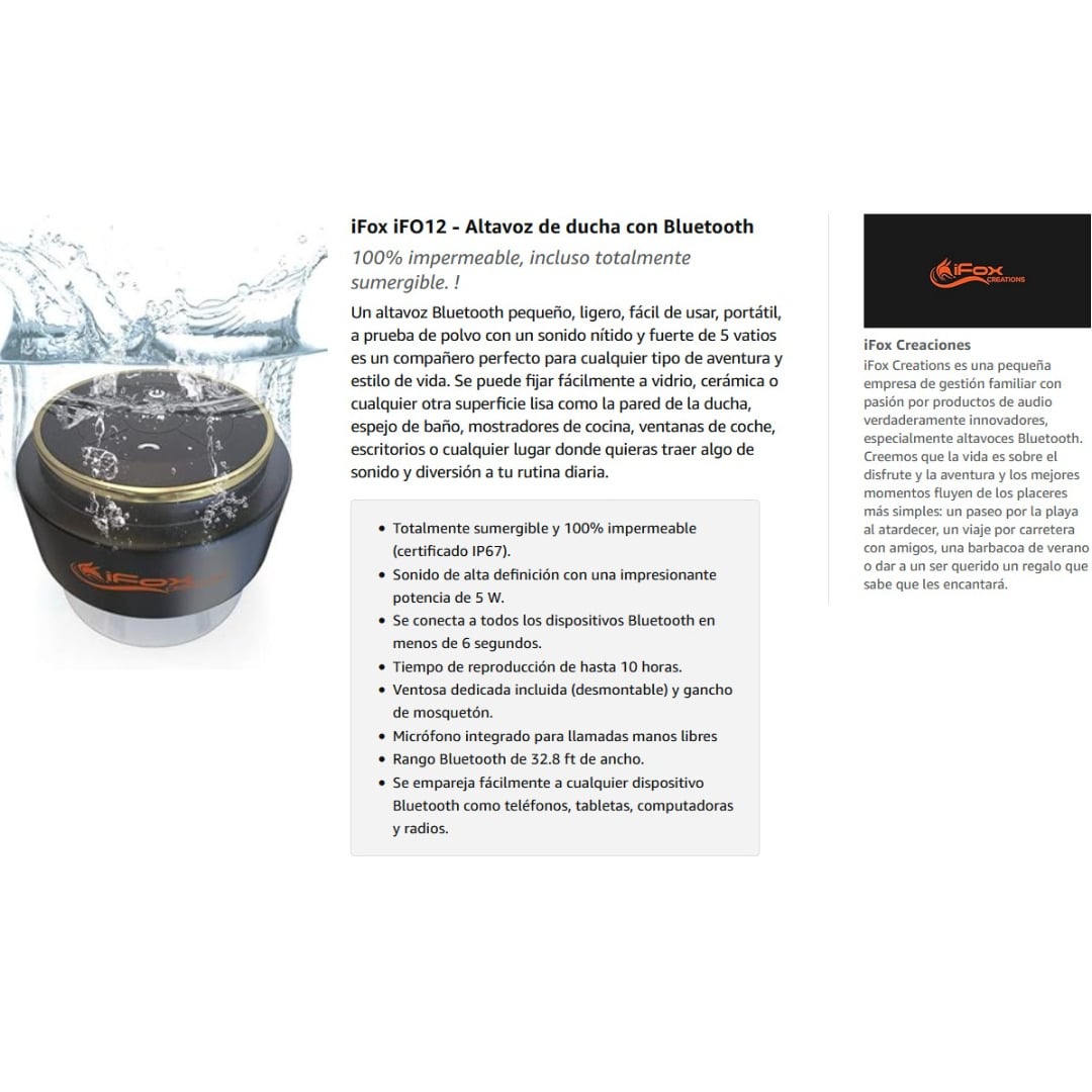 Parlante Bluetooth iFox iF012 Impermeable IP67 Ducha