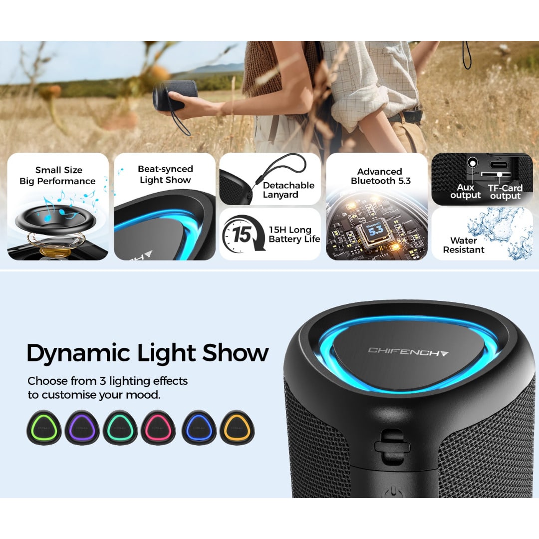 Parlante  Bluetooth CHIFENCHY PulseSound 15W Luz LED IPX5