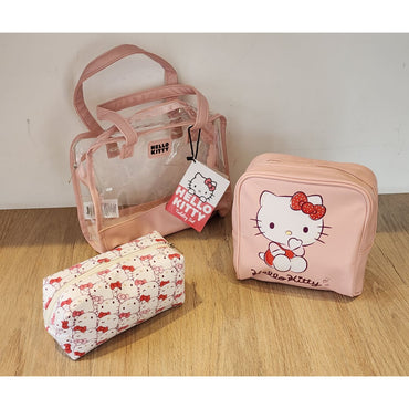 Neceser y Bolsa de Maquillaje Hello Kitty – Set de 3 Piezas Rosado