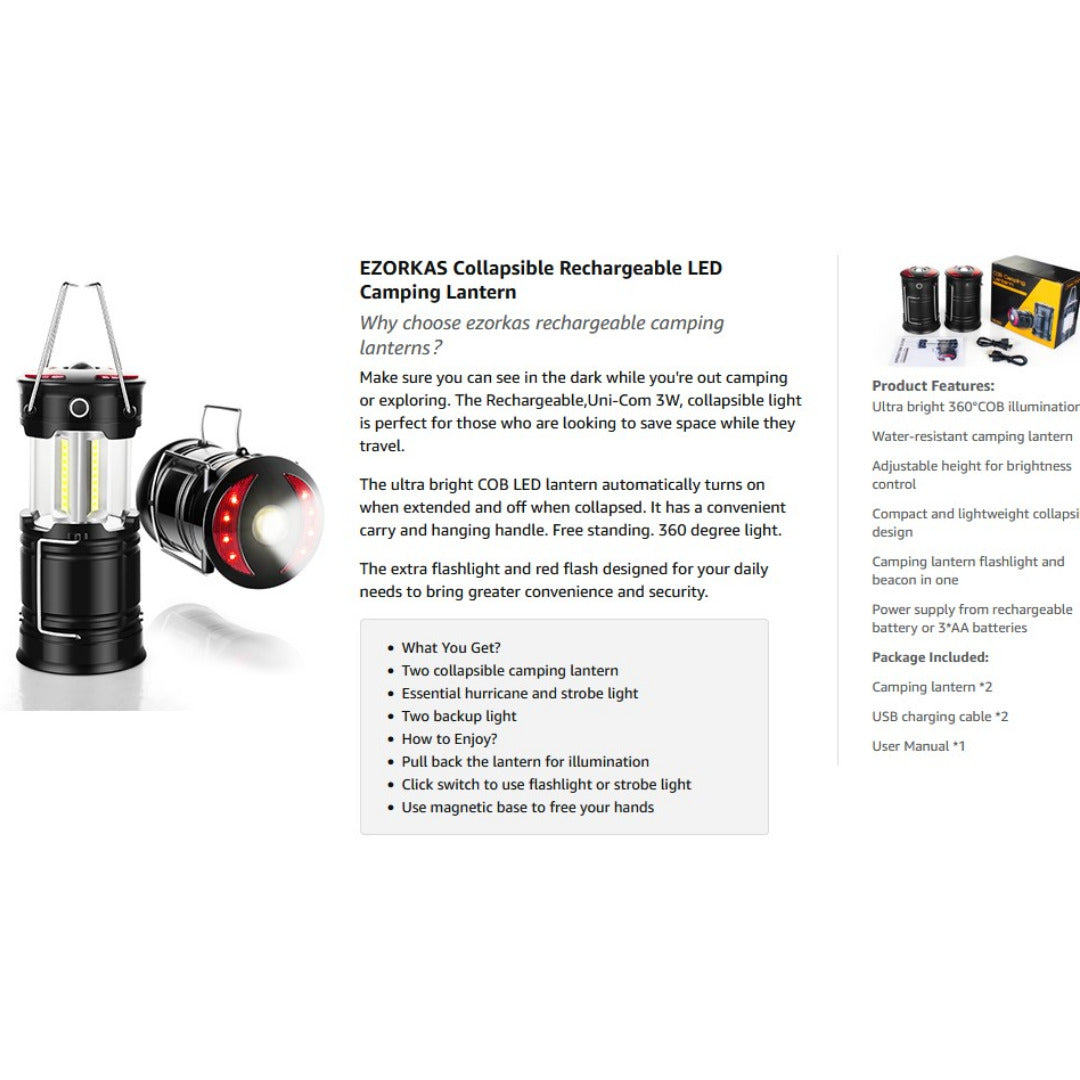 Linterna LED Camping Recargable 360° Emergencias SOS